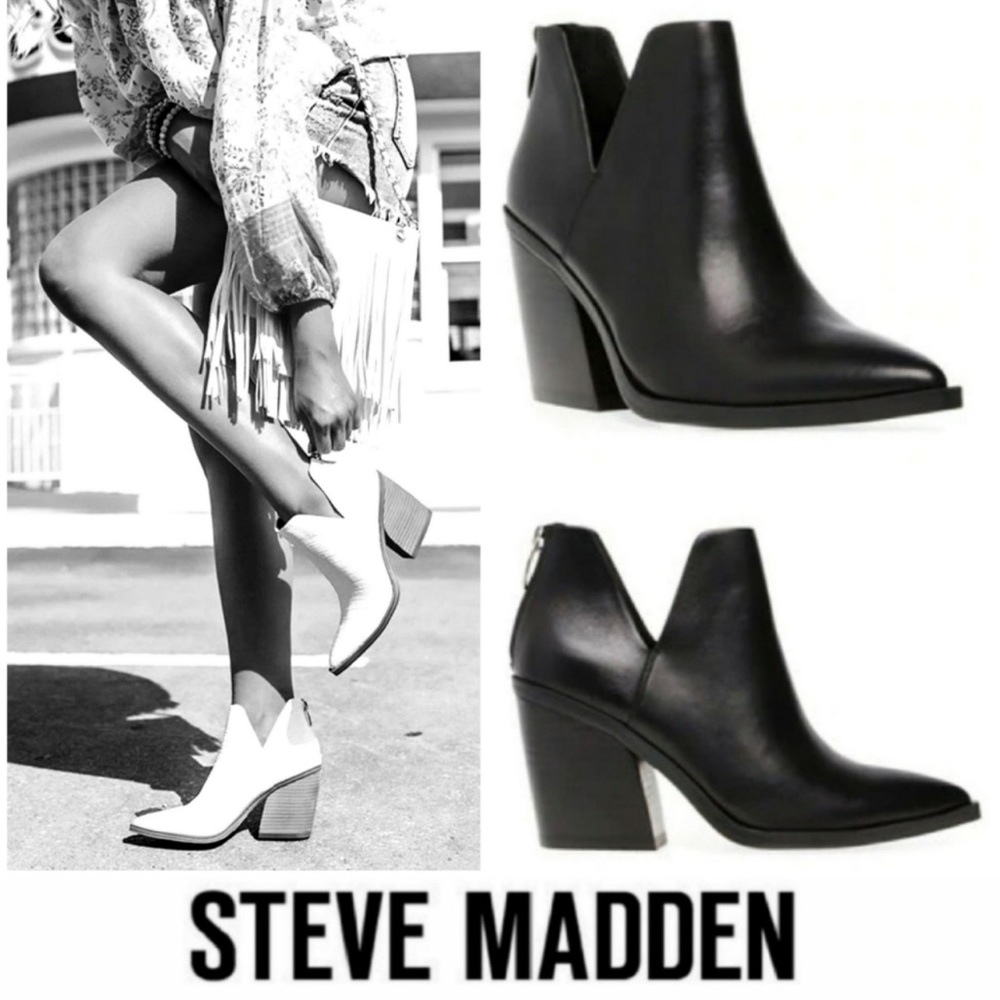 Steve Madden Western Chic Black Leather Booties